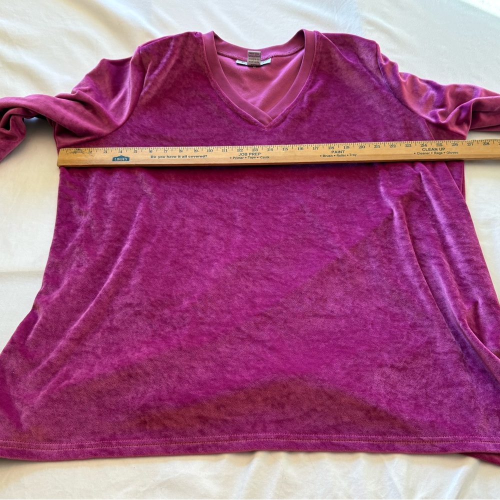 Roaman’s Pink Velour Knit Top Women’s 1X V-Neck Plus Size - Picture 7 of 10